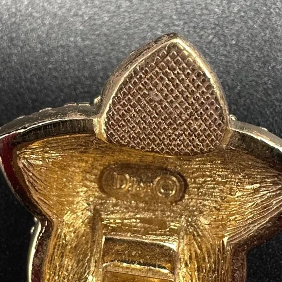 Vintage Christian Dior Star Clip On Earrings Gold Tone Faux Pearl Crystal - Picture 6 of 7